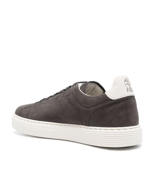 Brunello Cucinelli Brown Round Toe Lace-Up Sneakers for men