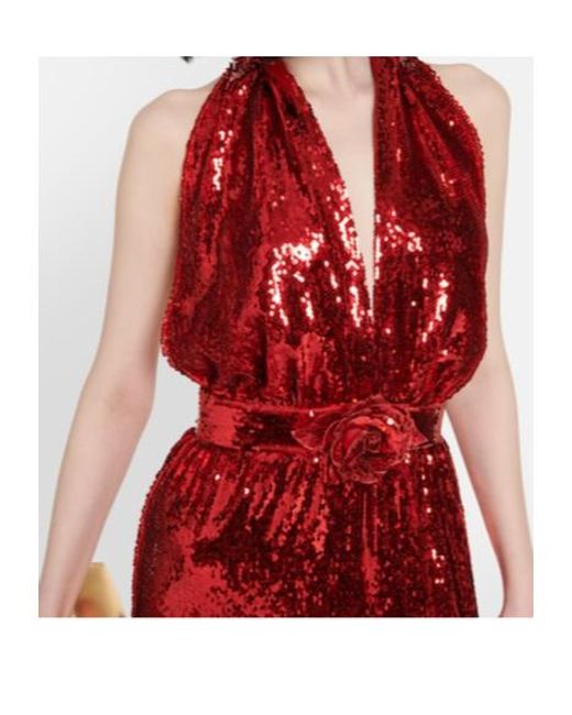 Rodarte Red Halterneck Sequined Corsage Gown