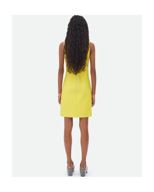 Bottega Veneta Yellow Intrecciato Weave Detail Sleeveless Dress