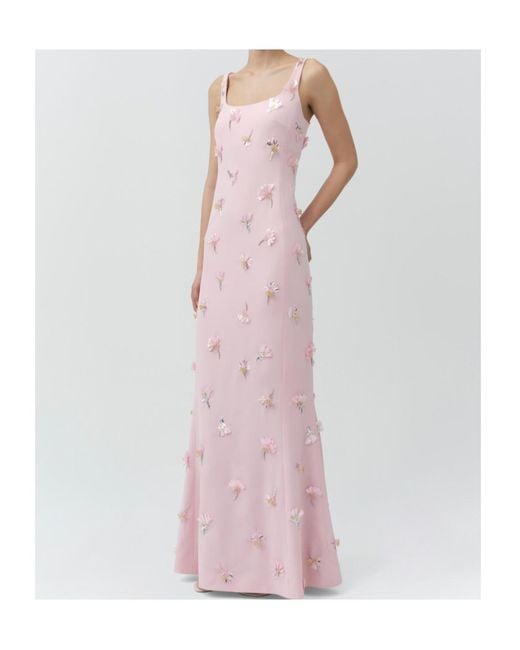 Jonathan Simkhai Pink Briella Floral-Appliqué Gown