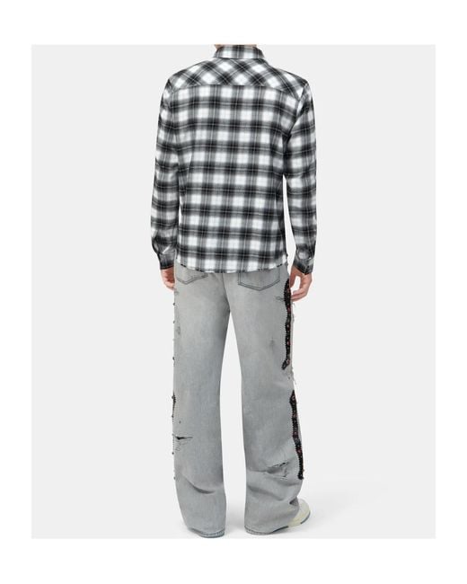 Amiri Gray Long-Sleeved Checked Shirt for men