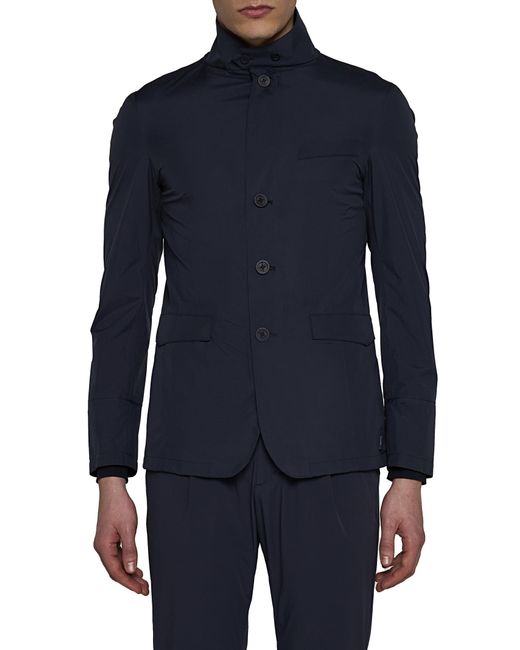 Herno Blue High-Neck Single-Breasted Jacket for men