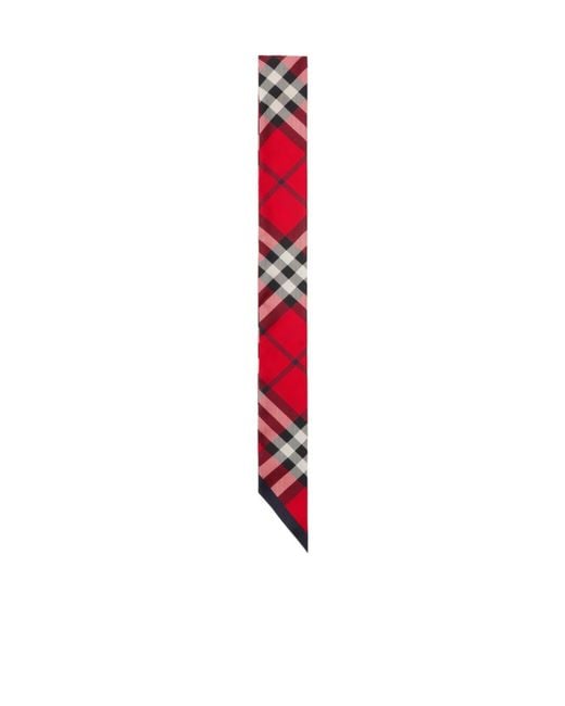 Burberry Red Check Pattern Silk Scarf