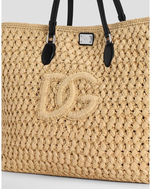 Dolce & Gabbana Natural Dg Logo Raffia-Effect Tote Bag for men