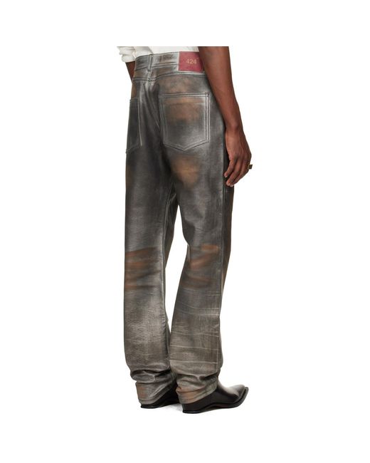 424 Gray Five-Pocket Leather Trousers for men