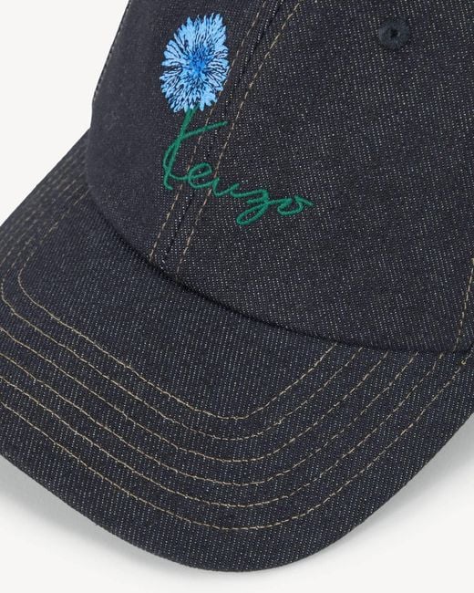 KENZO Blue Floral Logo Denim Baseball Cap for men