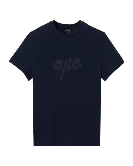A.P.C. Blue Lenny Logo Embroidered T-Shirt for men