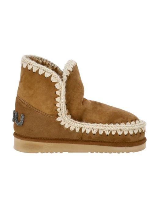 Mou Brown Logo-Patch Whipstitch-Detail Boots