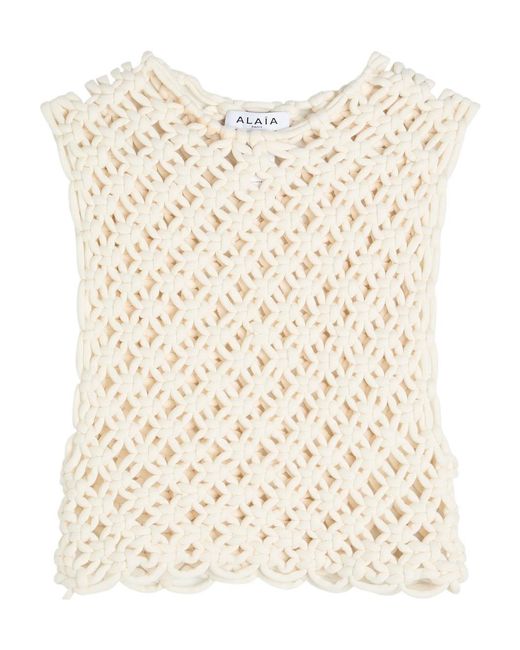 Alaïa Natural Knotted Cotton-Blend Crop Top