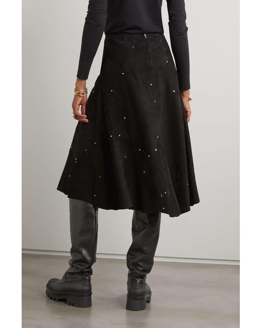 Chloé Black Studded Suede Midi Skirt