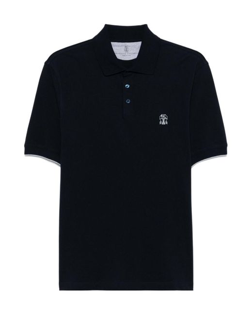 Brunello Cucinelli Black Logo Detailed Short-Sleeved Polo Shirt for men