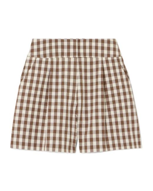 Veronica Beard Natural Pleated Gingham Shorts