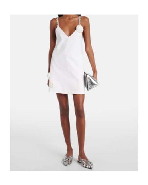 Area White Embellished Floral-Appliqué Minidress