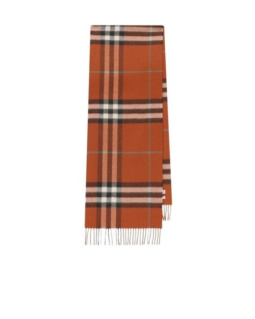 Burberry Orange Checked Fringed-Edge Scarf