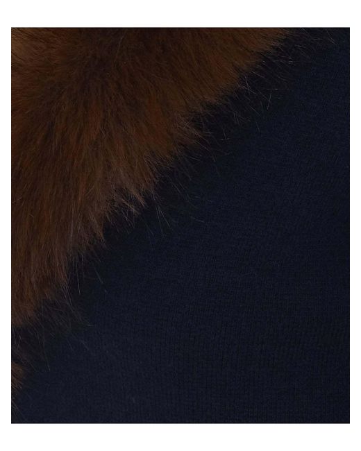 Self-Portrait Blue Faux-Fur Knit Cardigan
