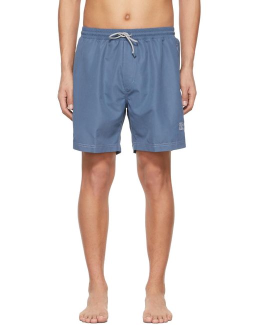 Brunello Cucinelli Blue Logo-Embroidered Swimming Shorts for men