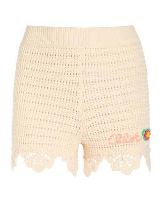 Chloé Natural Logo-Intarsia Crochet Cotton Shorts