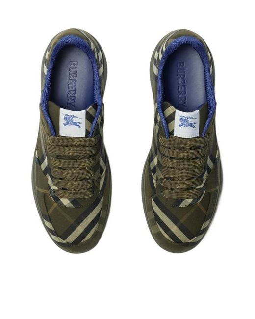 Burberry Green Checked Terrace Lace-Up Sneakers for men