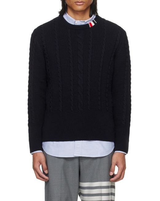 Thom Browne Blue Rwb-Striped Cable-Knitted Crewneck Jumper for men