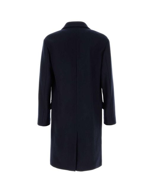 Dries Van Noten Blue Midnight Wool Blend Rustic Coat for men