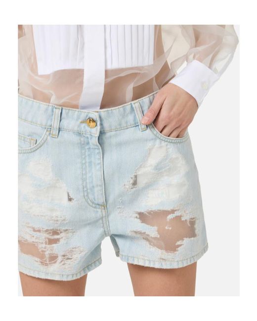 Elisabetta Franchi Blue Bow Tie Distressed Romper Suit