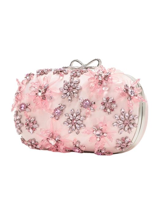 Self-Portrait Pink Satin Floral Embellished Clutch Bag