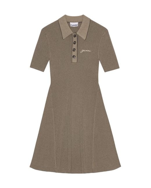 Ganni Gray Melange Knit Short Sleeve Mini Dress