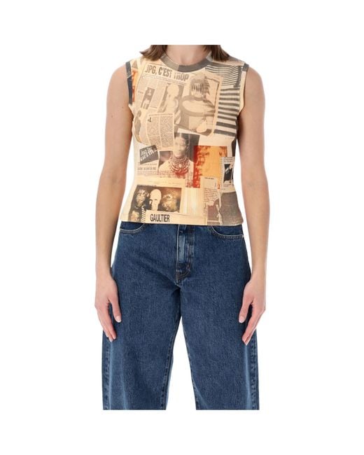 Jean Paul Gaultier Blue Journal Rib Tank Top
