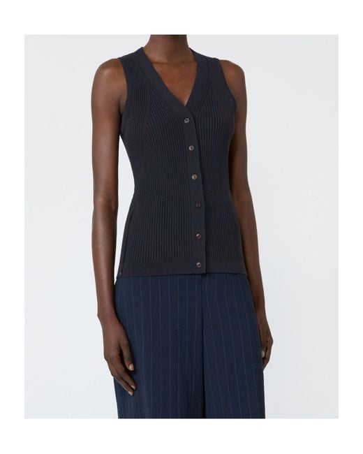 Max Mara Blue Semi-Fitted Knit Waistcoat