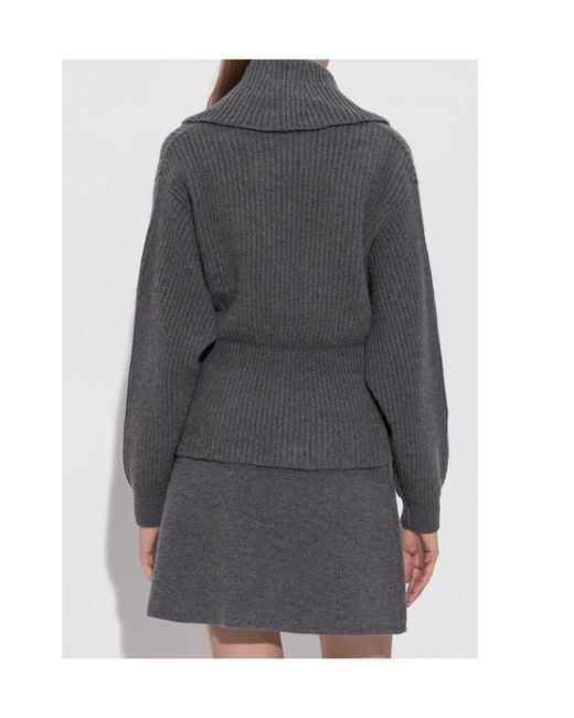 Lisa Yang Gray Button Shawl-Collar Cardigan