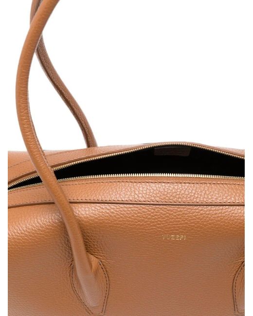 Yuzefi Brown Brioche Duffle Grained-Leather Shoulder Bag