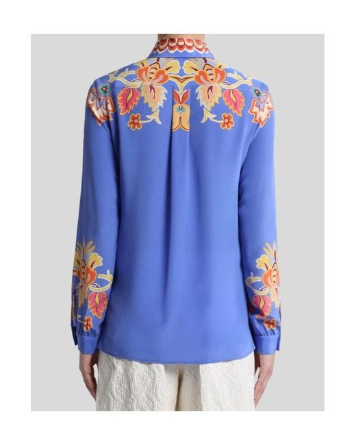 Etro Blue Printed Crepe De Chine Shirt