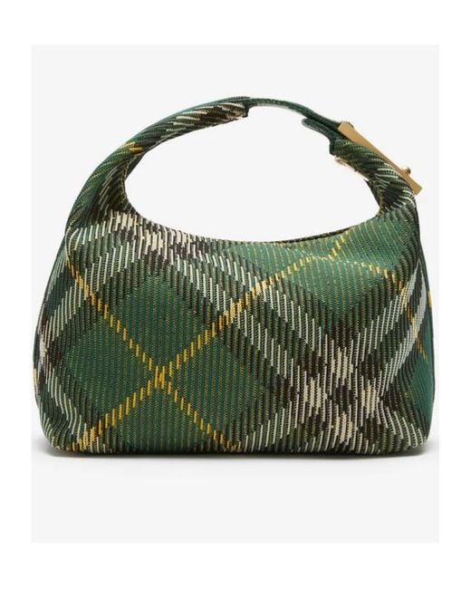 Burberry Green Medium Peg Check-Pattern Tote Bag