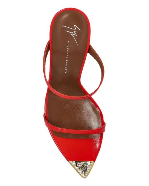 Giuseppe Zanotti Red Embellished Slip On Heeled Sandals