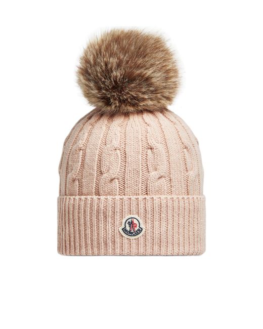 Moncler Pink Logo Patch Pompom Detailed Beanie