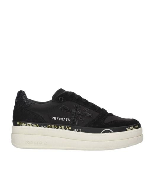 Premiata Black Lace-Up Platform Casual Shoes