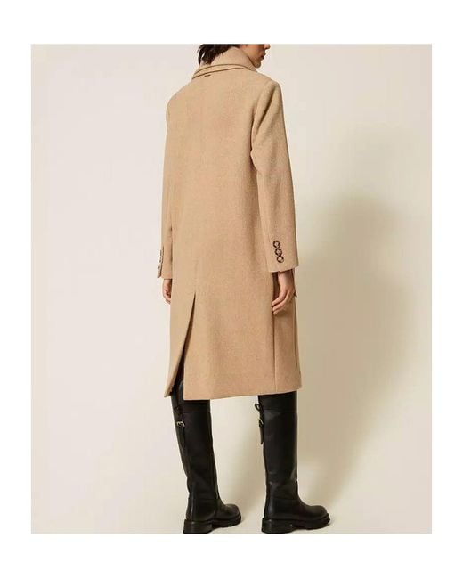 Twinset Natural Velvet-Finish Wool Coat