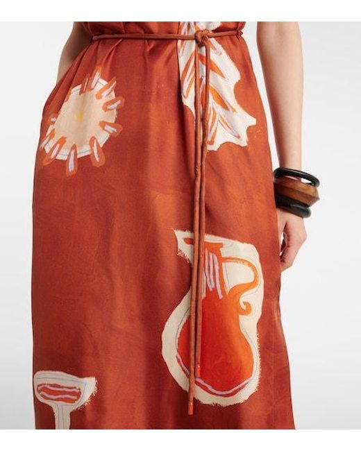 ALÉMAIS Red X Lrnce Soleil D'Amour Silk Midi Dress