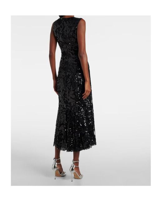 Victoria Beckham Black Sequined Gathered Midi Dress