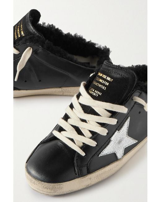 Golden Goose Deluxe Brand Black Super-Star Sabot Distressed Shearling-Lined Leather Slip-On Sneakers