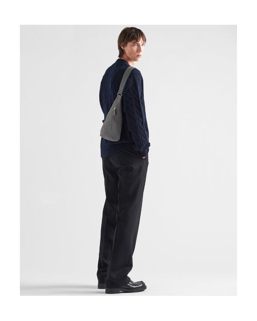 Prada Blue Cable-Knitted Crewneck Jumper for men