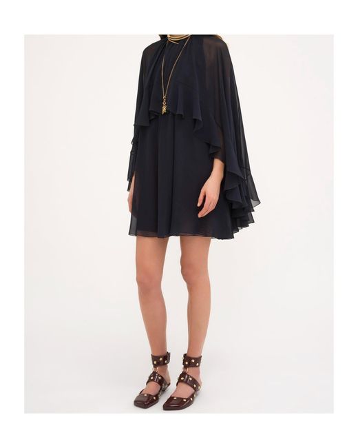 Chloé Blue Chloé Sheer Detailed Ruffled Dress