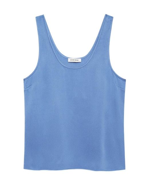 Anine Bing Blue Lea Silk Scoop-Neck Top