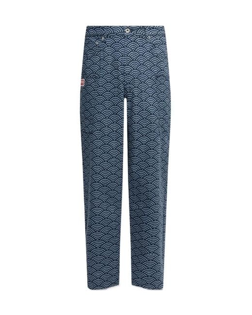 KENZO Blue All-Over Patterned Wide-Leg Jeans for men