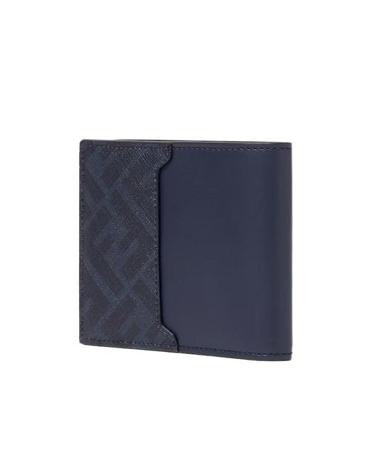 Fendi Blue Squared Ff Bi-Fold Wallet for men