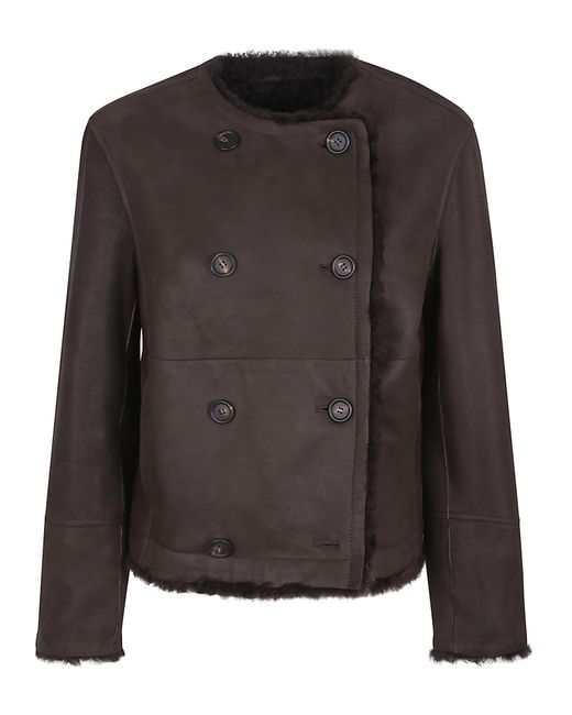 Brunello Cucinelli Brown Double-Breasted Long Sleeved Jacket