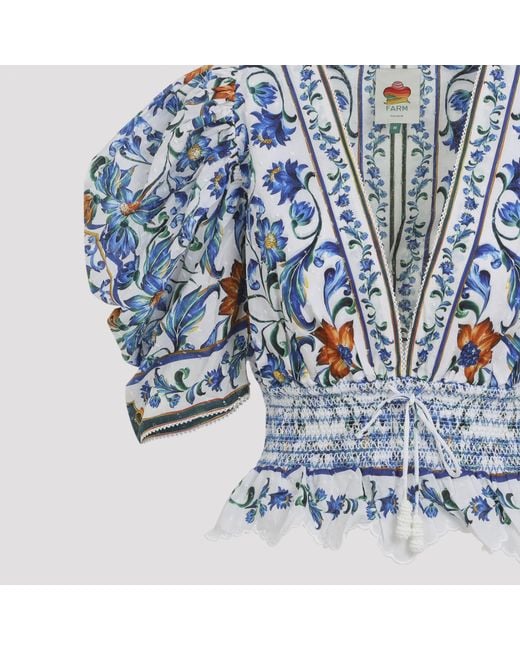 Farm Rio Blue V-Neck Floral-Pattern Top