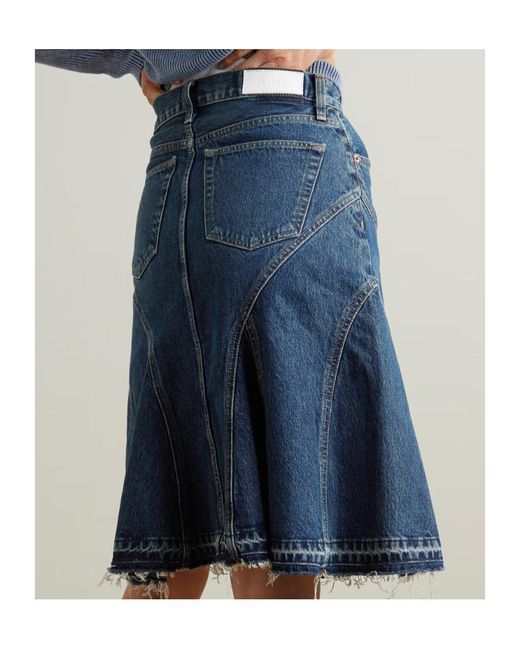 Re/done Blue Net Sustain Frayed Organic Denim Skirt