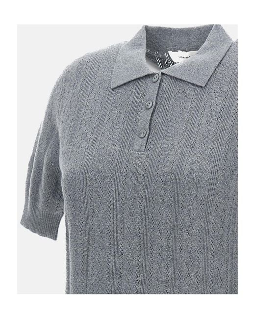 Lisa Yang Gray Cristine Knitted Polo Top