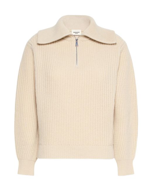 Max Mara Natural Wool Zipper Turtleneck Sweater